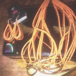 Orange and gold beaded necklace with matching earrings